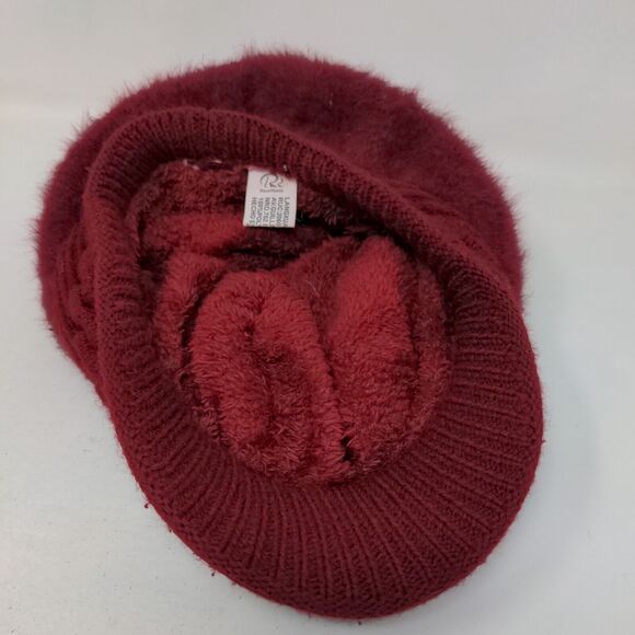 Race Ready Knit Newsboy Beanie Hat Red One Size Blank Fuzzy Polyester - Picture 6 of 8